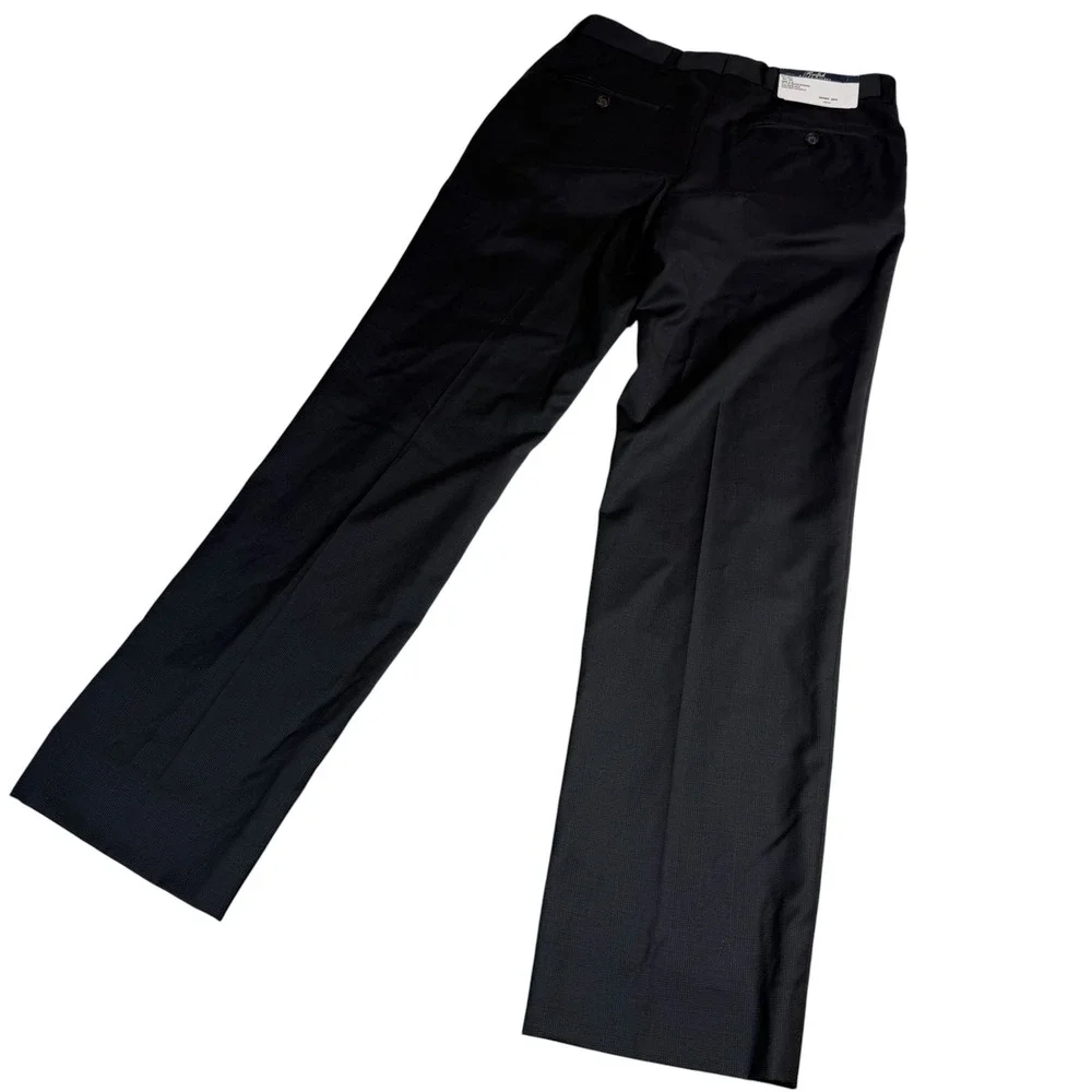 Ralph Lauren Mens Black 100% Wool Dress Pants Flat Front Trousers 29W 32L NWT